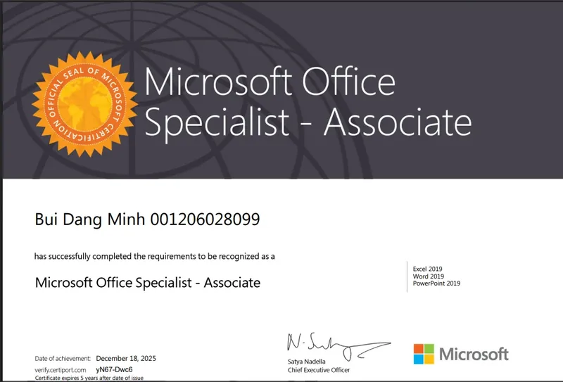 Chứng chỉ Microsoft Office Specialist Associate
