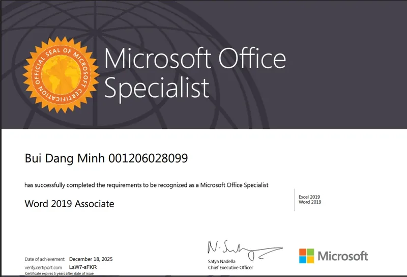 Chứng chỉ Microsoft Office Specialist Word